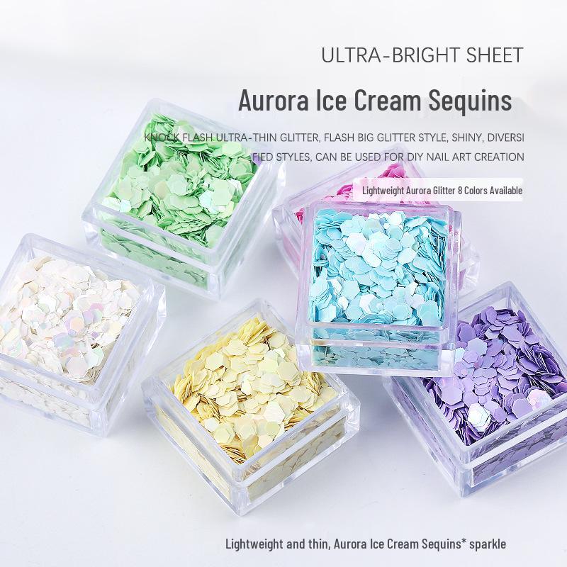 Dreamy Macaron Aurora Ice Cream Hexagonal Sequins: Colorful Dopamine Candy Nail Art Accessories