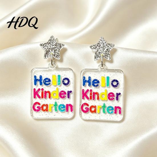 Creative School Season Jewelry 1 Pair Back to Earrings Colorful Acrylic Letter Dangle Campus Atmosphere Accessories Drop First Day of Appreciation