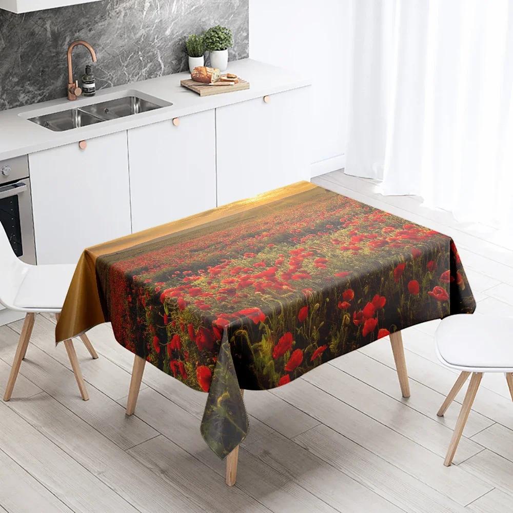 Natuurlandschap Kleurrijk Bloemen Tafelkleed Vlekbestendig Waterdicht Rechthoekig Keuken Eettafel Woondecoratie