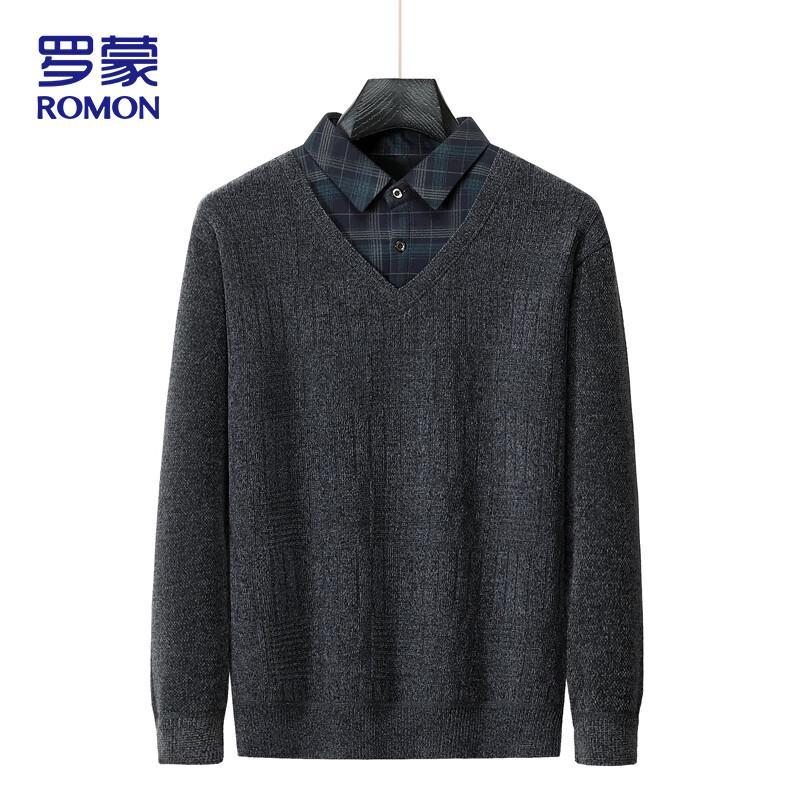 ROMON Men's Business Casual Shirt Collar Knit Sweater
