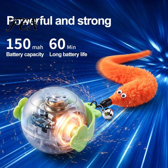 Indoor Cat Entertainment Interactive Ball, Self Rolling Ball with Bell And Detachable Plush Tail, Automatic Obstacle Avoidance, Rechargeable Light for