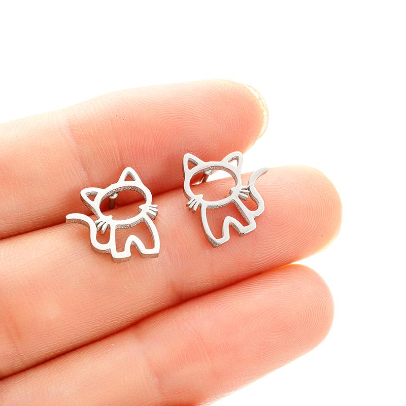 

1 пара милых мультяшных серег-гвоздиков из нержавеющей стали с котиками для мужчин и женщин, панк-тренд, маленькие серьги-гвоздики, ювелирные аксессуары, подарки