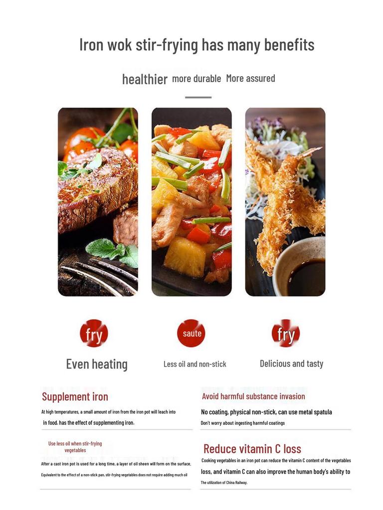 Klassischer runder Gusseisen-Wok mit flachem Boden zum Pfannenrühren