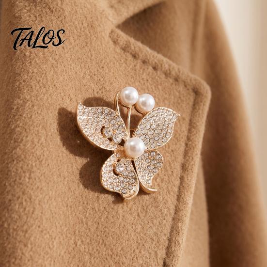 Alloy Butterfly Brooch Women Pin, Shape Lapel Pin with Decorative Faux Pearls Rhinestones, Jewelry Accessory for Dresses Coats Jackets Formal Event