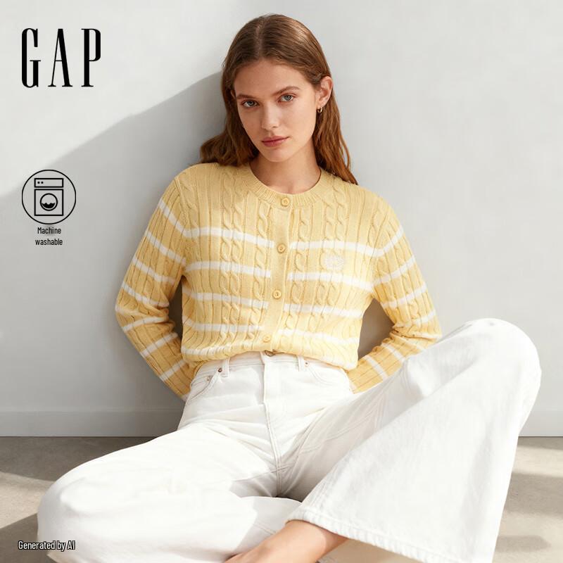Gap Women's 2025 Winter Logo Wheat Embroidery Striped Knit Cardigan