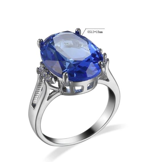 Fashion Women   Sterling Silver Oval Dazzling Blue Zircon Crystal Rings Size 6-10 Female  Anillos Wholesale