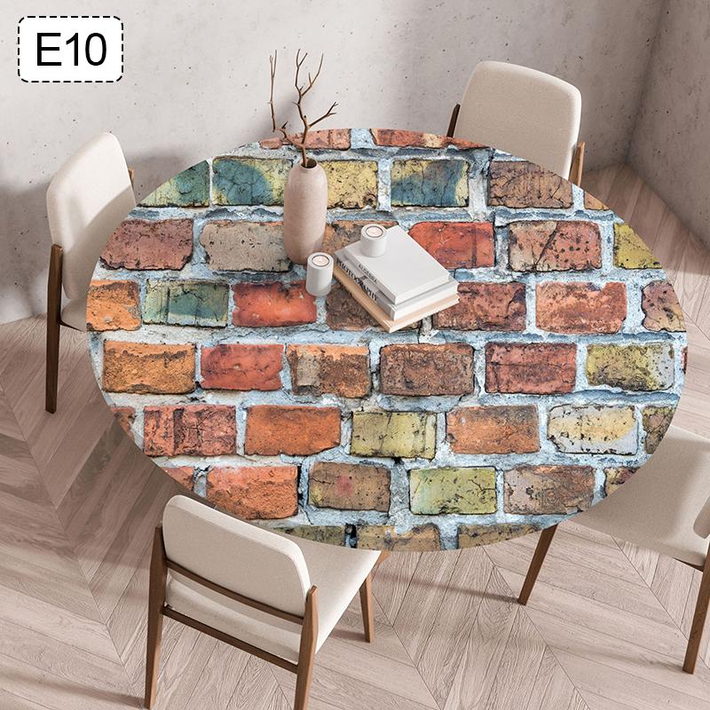 Texture Print Elastic Round Tablecloth 60/90/120cm Waterproof Oil Resistant Fabric Table Cover For Restaurant Kitchen Home Decor