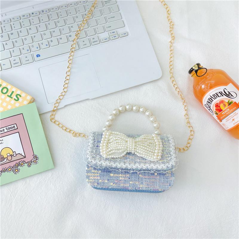 Adorable Children's Princess Pearl Mini Shoulder Bag With Cartoon Bow Design
