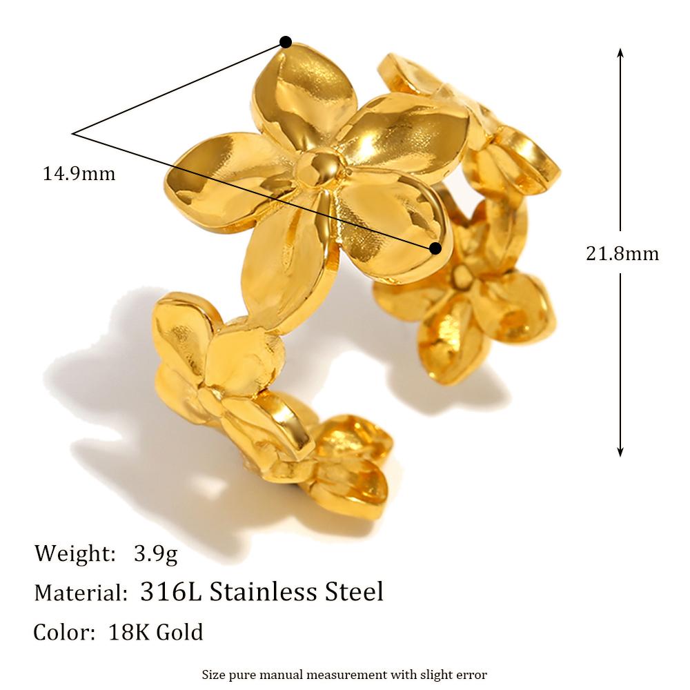 

MamacitaSlay Creative 316L Stainless Steel Flower Ring Adjustable 18K Gold Plated Waterproof Jewelry Women s Elegant Ring Gift resizable