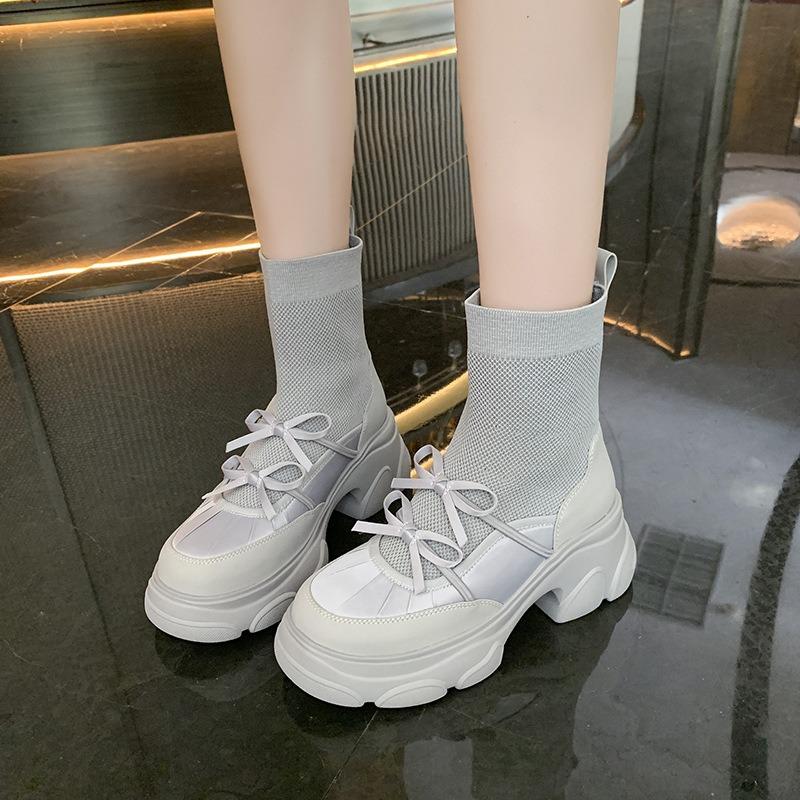 Autumn New Knitted Elastic Boots Thick-soled Heightening Women's Shoes Lightweight Versatile Breathable Casual Versatile Socks Boots