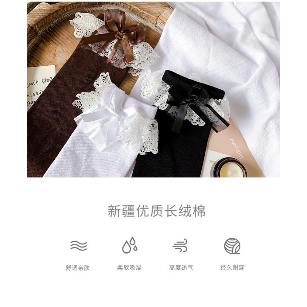 JK Hottie Lolita Socks Lace Calf Socks Lolita Medium Long Bow Cotton Socks Spring Autumn Winter