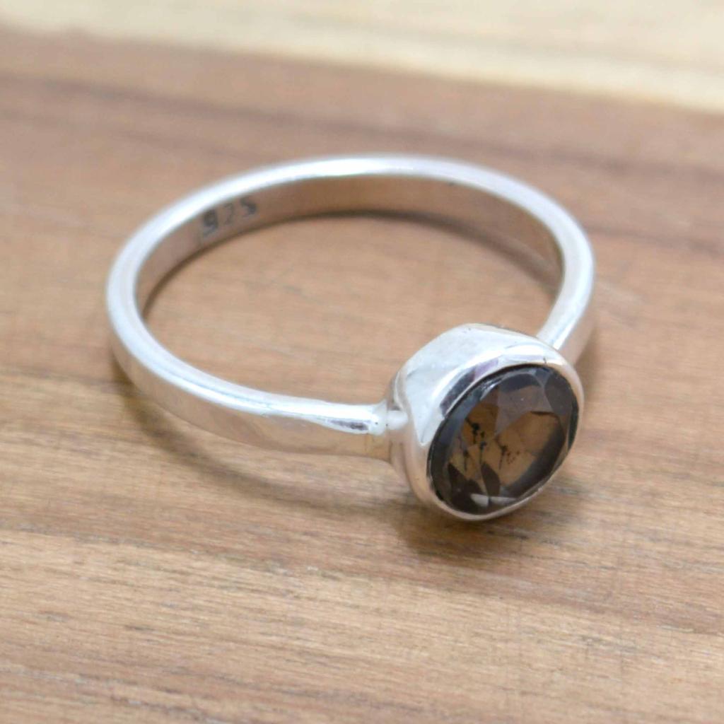 Smoky Topaz 925 Sterling Silver  Ring,  Round Gemstone Handamde Women Statement Ring Jewelry