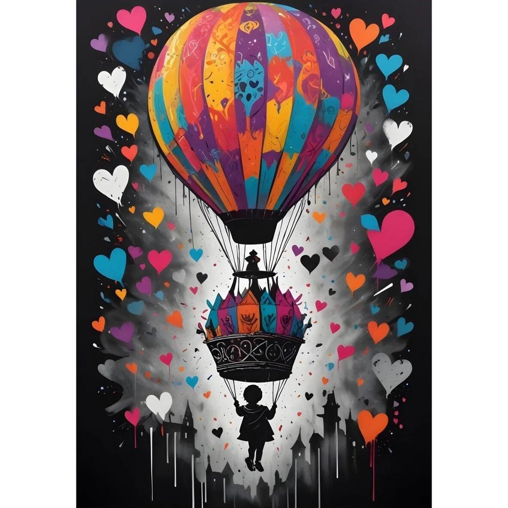 Street Graffiti Posters Print Children's Hot Air Balloon Love Canvas Painting Cartoon Pop Wall Art Picture Home Kid Room Decor