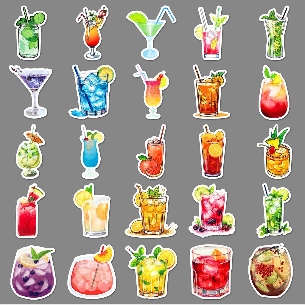 50 Cocktail Creative Stickers Personalized, Fresh, Guka Wine Decorative Mobile Phone Case Computer Stickers
