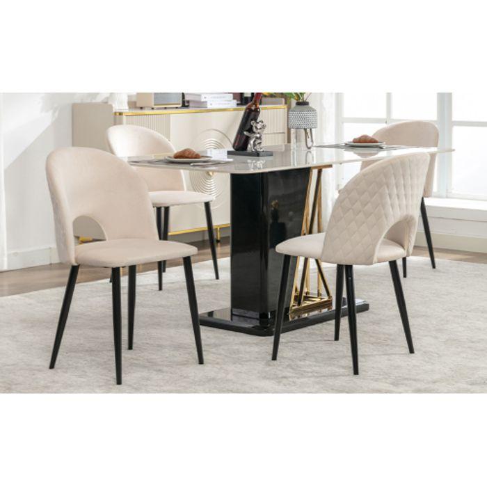 Chaises De Salle À Manger - MUVOE - Lot De 4 - Structure Métallique - Dossier Diamant - Beige