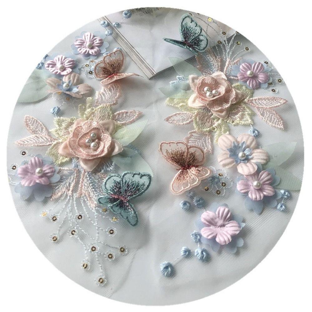 Iron-On Lace Applique Patch 3D Floral Pearl Lace Patch Decorative Embroidery Sewing Patch  Sewing