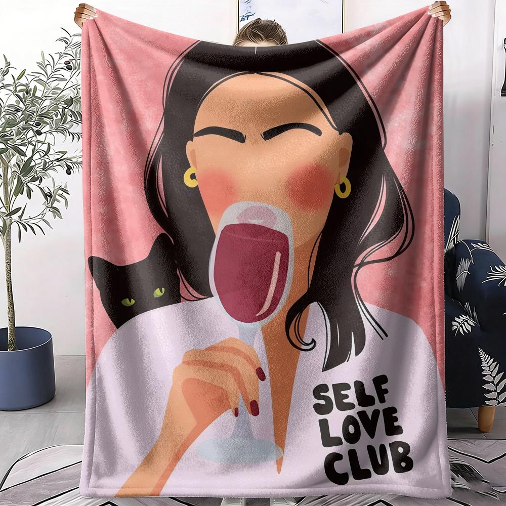Colorful Girl Boho Drink Wine Throw Soft Flannel AC Blanket Lightweight Summer Nap Throw Cozy Blanket for Sofa Bed Travel Home 75cm x 90cm