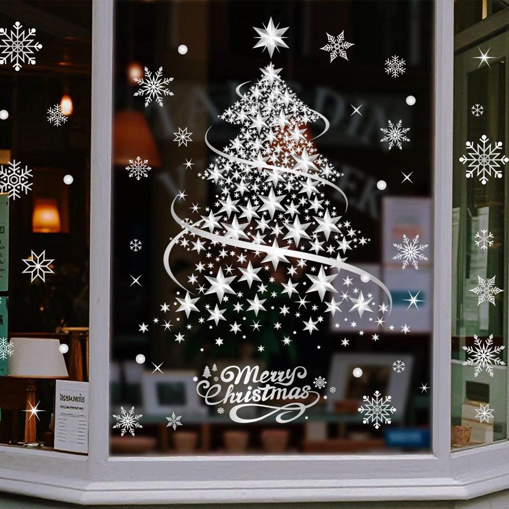 Christmas Window Clings 2 Sheets Removable Decals Static Christmas Tree Window Sticker for Home Party Glass Door Wall Window