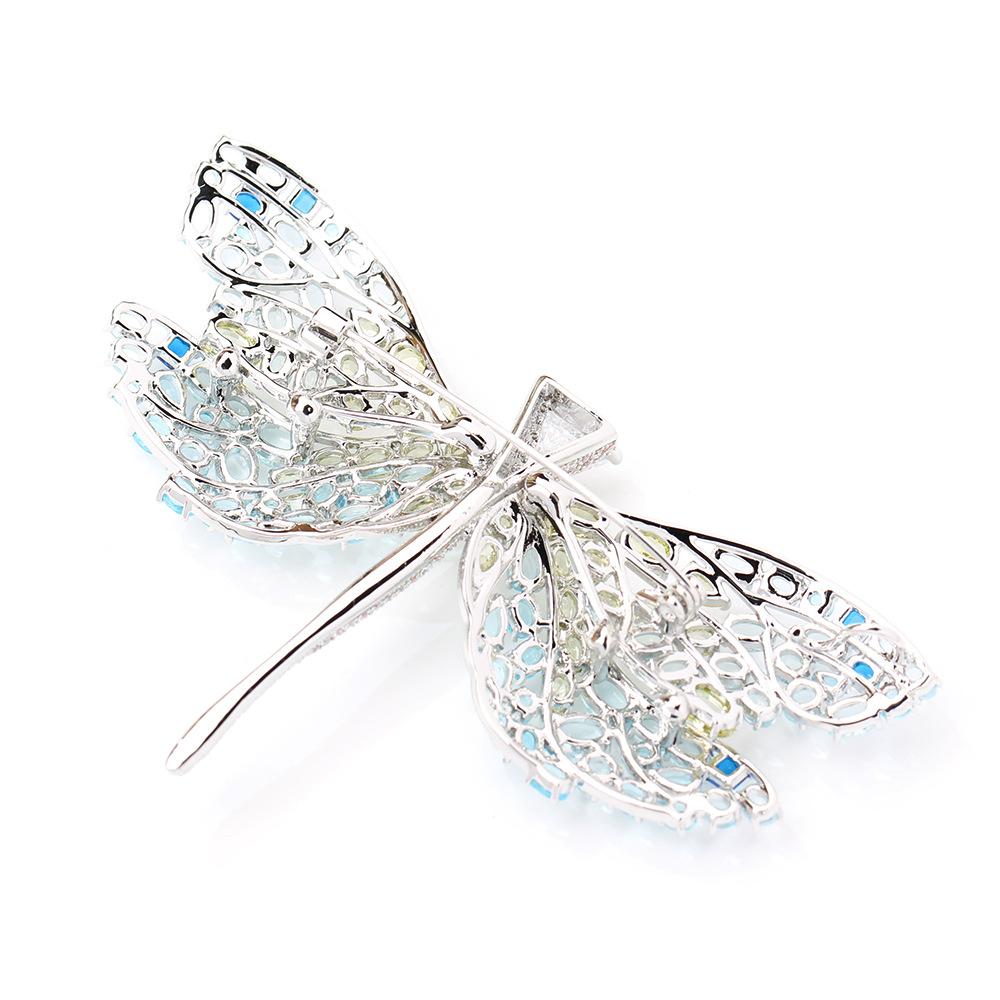 Heavy Industry Light Luxury High-End Blue Zircon Dragonfly Brooch Atmospheric Exaggeration Luxury Animal Insect Pin Anti-Light Female