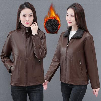 Fashion Velvet Thickened Leather Jacket Women's Winter New Korean Version Casual Loose and Thin Jacket