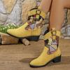 Women's Autumn Chunky-Heel Mid-Calf Color-Blocked Pointed-Toe Fashion Martin Boots, Available In Large Sizes.