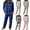 Dames Casual Lange Mouwen Ronde Hals Trekkoord Wijde Pijpen Pyjama Set voor Nachtkleding