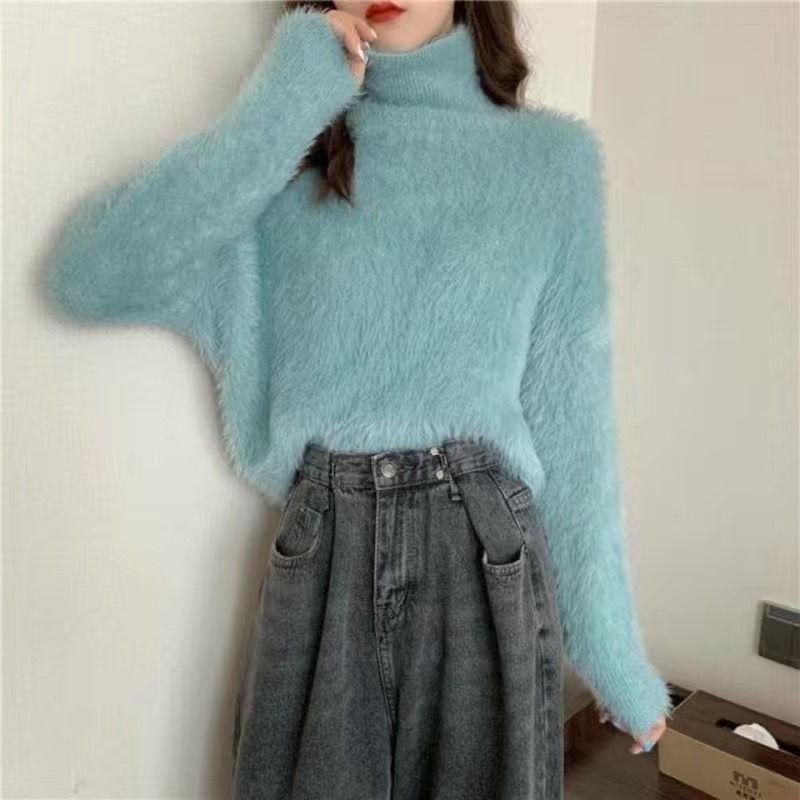 2025 Winter Women's High Neck Slim Fit Thickened Plush Knit Sweater