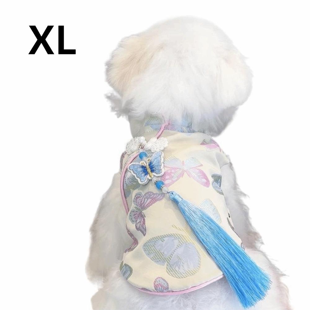 Butterfly Printed Dog Dress with Tassel Knot Anti-Fur Shedding Pet Clothes Thickened Soft Festive Costume Kitten