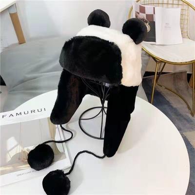 Cute Panda Bomber Hats Trend Ins Design Plush Ear Protection Aviator Hat Autumn Winter Street Velvet Lovely Warm Hat
