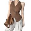 Women's Halter V-Neck Vest Backless Single Breasted Sleeveless Vest Asymmetrical Hem Vest