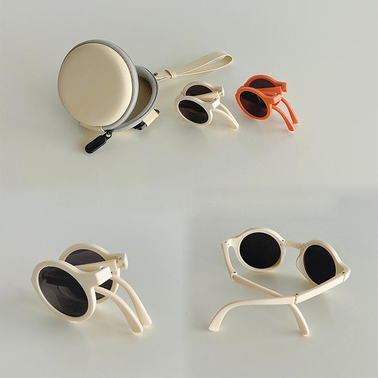 Retro Foldable Round Sunglasses for Kids Boys Girls Vintage Children Sun Folding Glasses Cute Baby Portable Eyewear