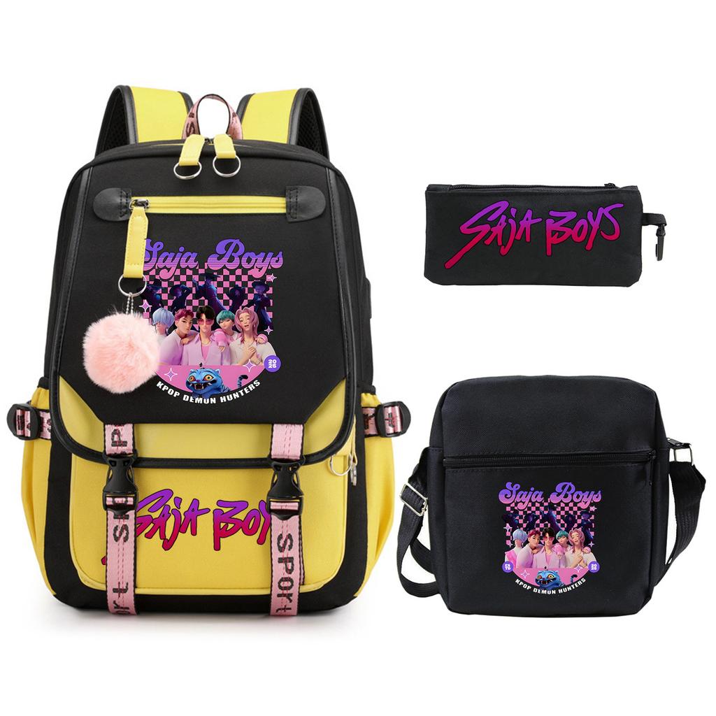 K-Pop Anime Cartoon Portable Shoulder Backpack Student Leisure School Bag Three-Piece Set