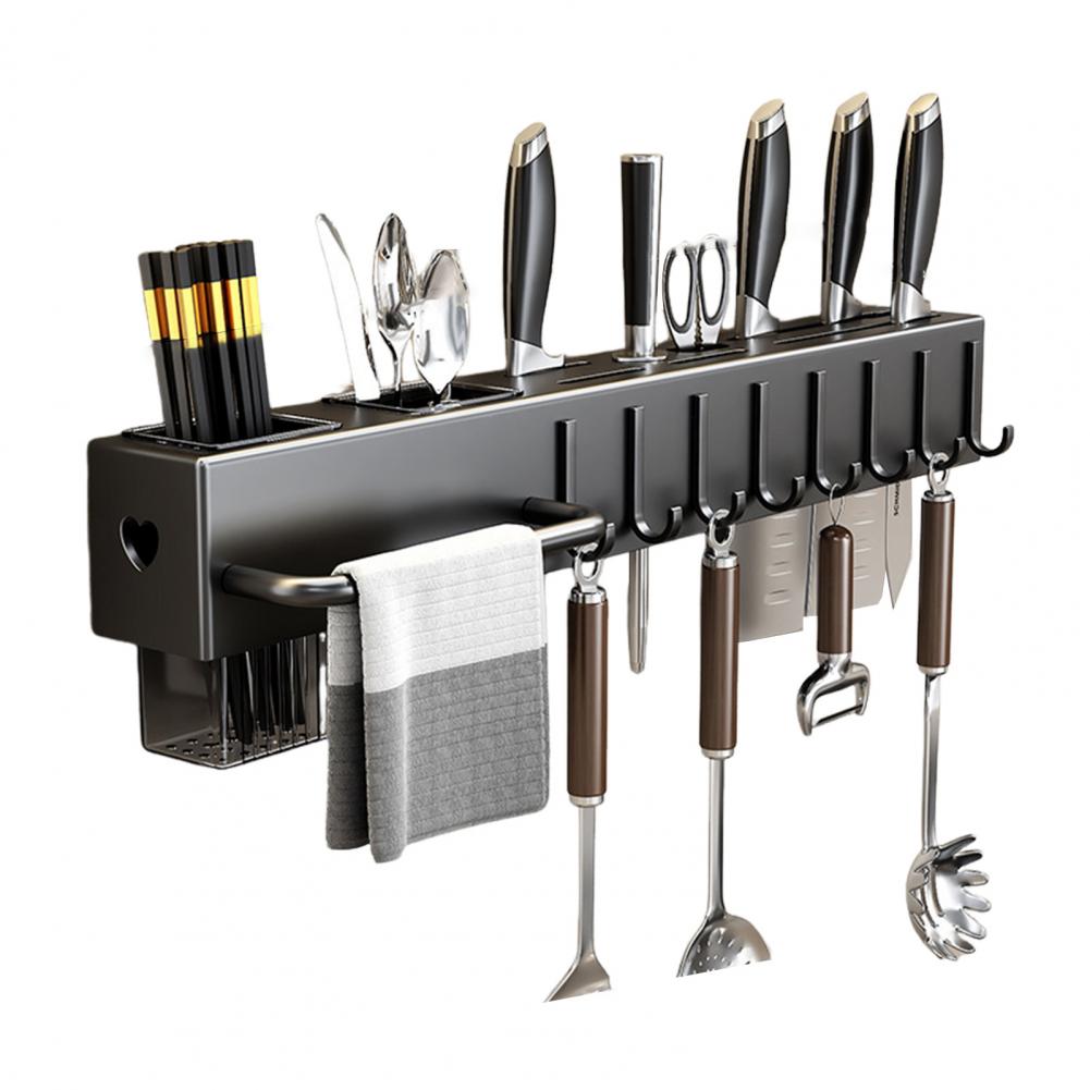

Wall-mounted Cutter Holder Carbon Steel Wall-mounted Cutter Storage Rack with Spoon Fork Holder Utensil for Kitchen for Hanging M чорний
