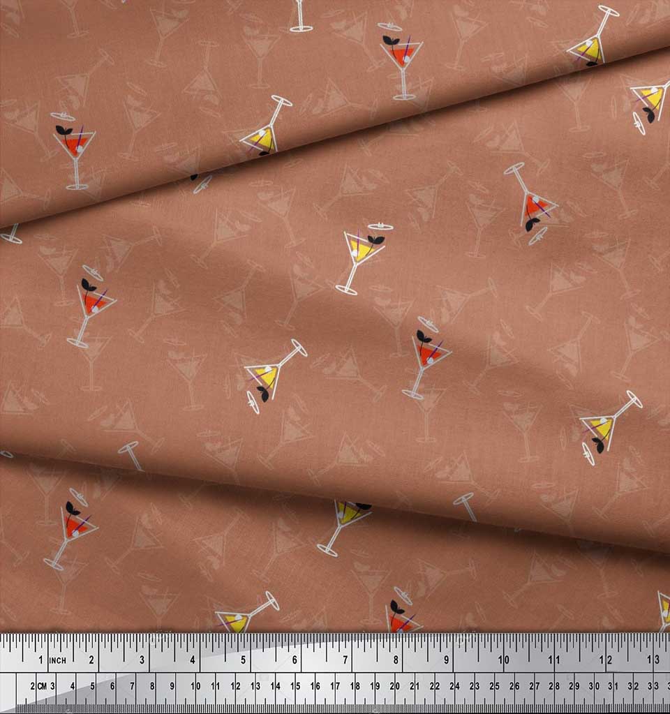 Soimoi Purple Japan Crepe Satin Fabric Glass,Straw & Drinks Summer Designs Fabric Prints By Metre 42 Inch