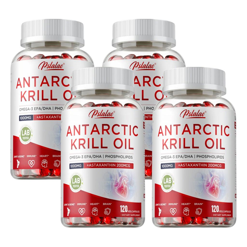 Olio di krill antartico 1000mg, contiene fosfolipidi Omega-3 e astaxantina, supporto antiossidante, adatto agli adulti.