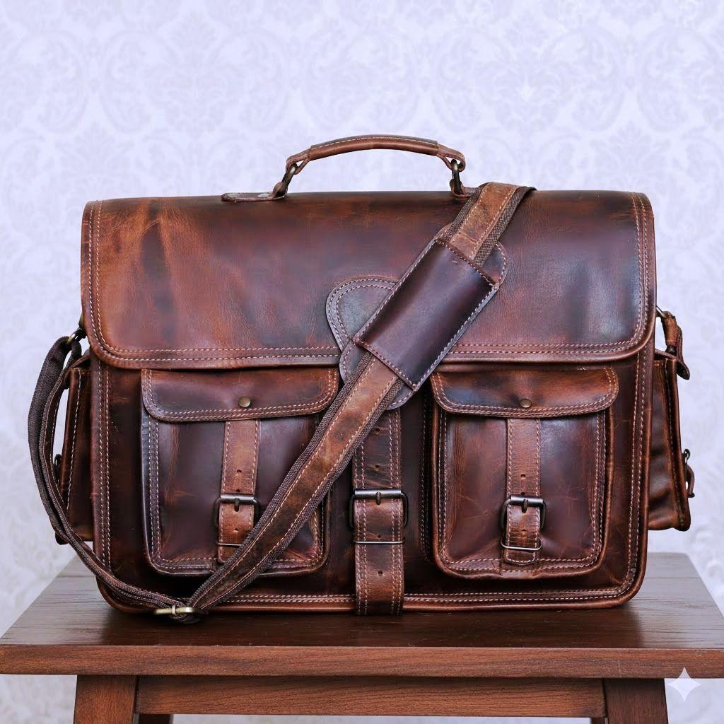 18 colių odinis nešiojamojo kompiuterio žinučių krepšys senovinis portfelis, skirtas vyrams ir moterims (VINTAGE RUDA)