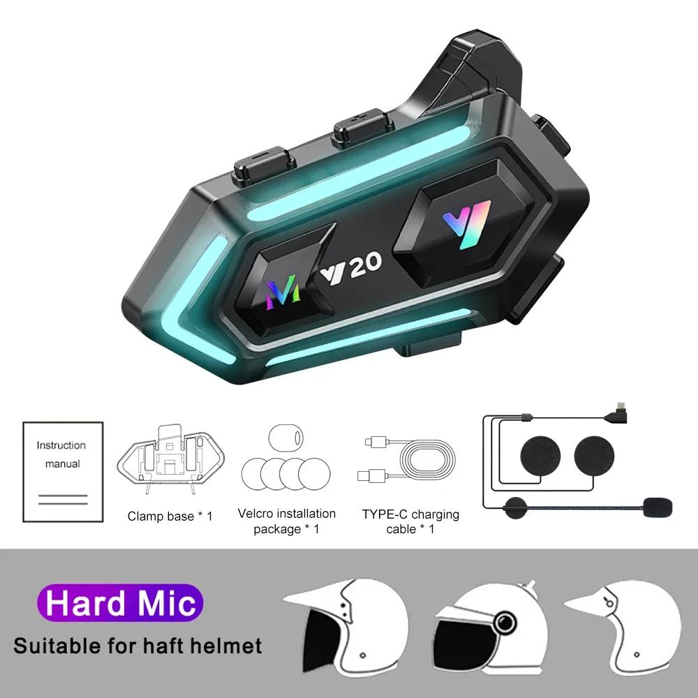Y20 Motorcycle Helmet Bluetooth Headset with RGB Light Handsfree Call Noize Reduction Waterproof Wireless Motobike Headphone 1000Mah