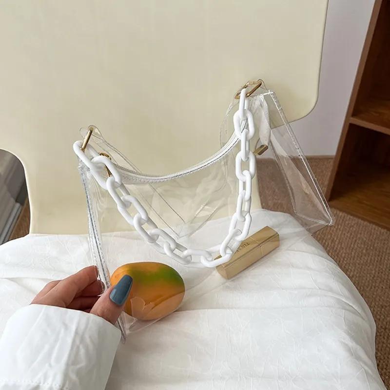 

Ladies Jelly Bags Pvc Solid Color Clear Bag Underarm Bags Casual Women Summer Handbags Purse Cell Phone Shoulder Bag