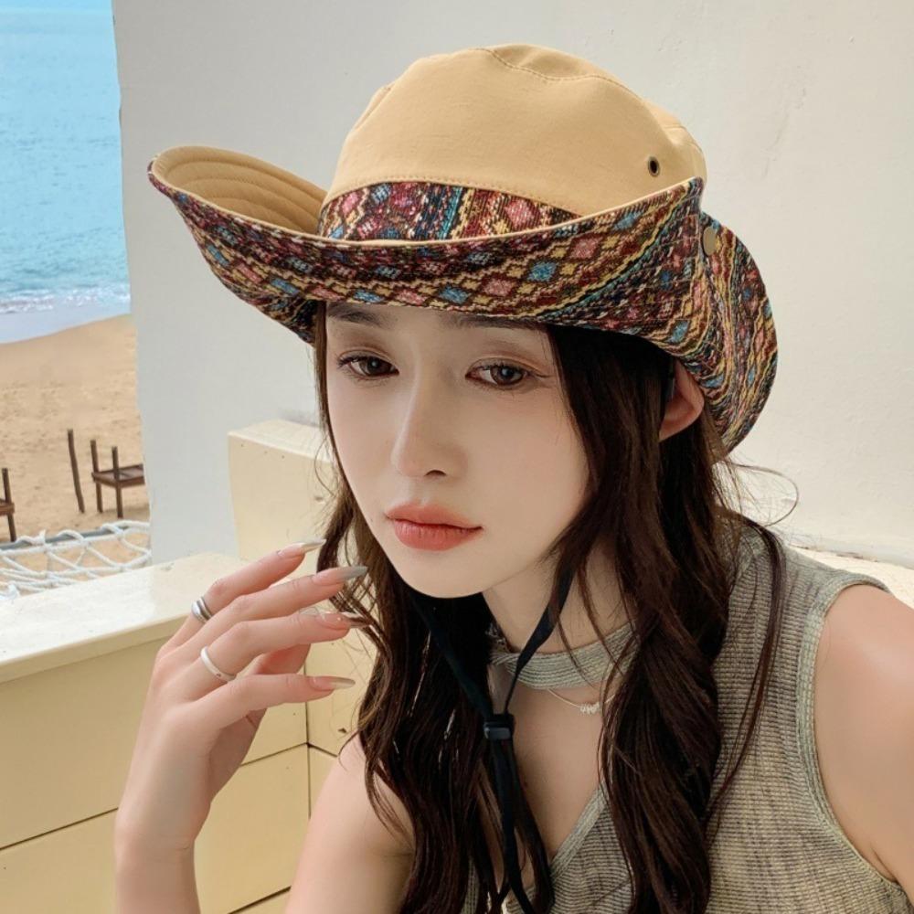 Adjustable Fishing Cap Anti-UV Beach Hat New Western Cowboy Hat  Summer