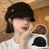Large Head Circumference Octagonal Cap Bla Suede Newsboy Hats Trendy Pleated Berets  Women