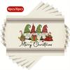 4/ 6pcs Merry Christmas Striped Polka-Dot Gnome Candy Gift Christmas Placemats, 12x18 Inch Washable Table Mats for Kitchen Dining Home Party Decor