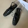 Fashion SUOJIALUN 2025 New Brand Women Sandal Fashion Weave Close Toe Slip On Slingback Shoes Square Low Heel Outdoor Dress Mules Sandal