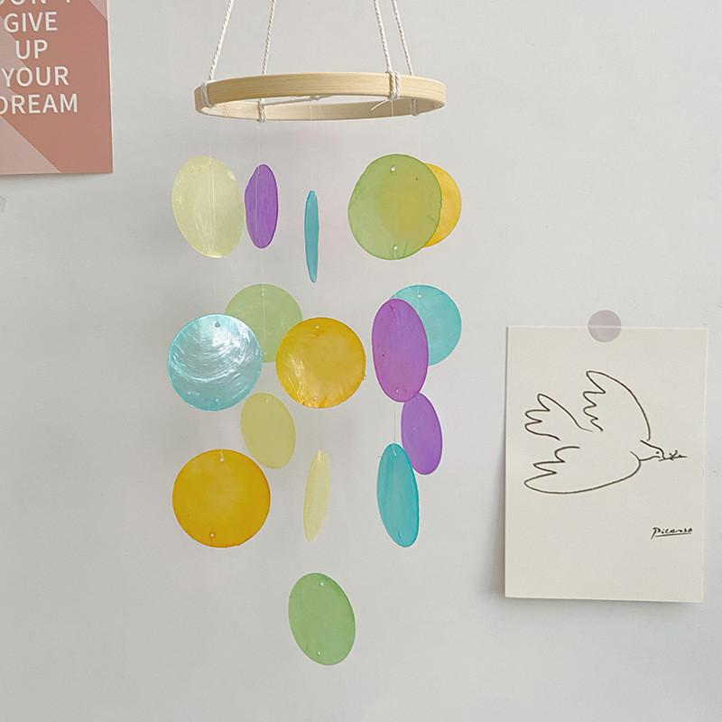 1pc Fresh And Simple Seashell Wind Chime Decoration Minimalist Pastoral Style Living Room Study Balcony Decoration Pendant, Outdoor Rainbow Wind
