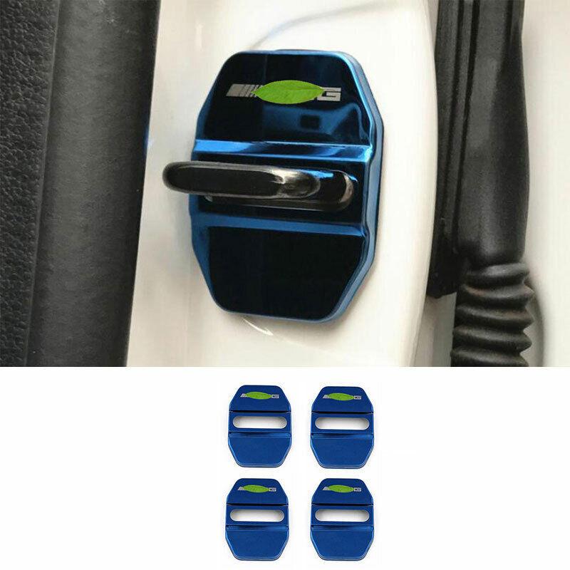 Blue Titanium Door Lock Buckle Protection Trim 4X Fit For Benz C-Class 2007-2014