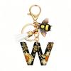 Dried Flower Letter Charm Bee Keychain Pendant Resin Black 1 Pc