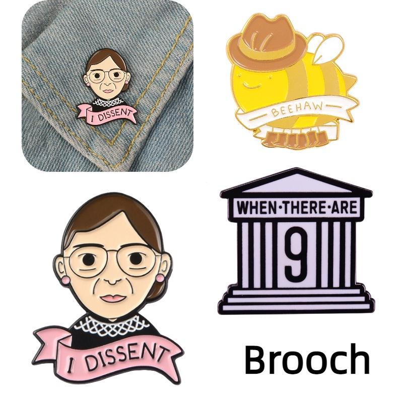 European And American Cartoon Kingsberg Dissent Judge Ruth Bader Ginsburg Brooch Pin