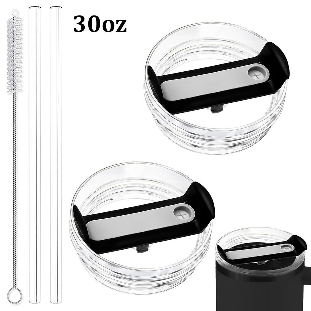 30oz/40oz Tumbler Lid Replacement Fit for Stanley Cup, 2 Pack Replacement Tumbler Lids , with 2 Straws and 1 Cleaning Brush