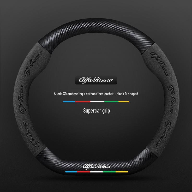 Carbon Fiber & Alcantara Leather Steering Wheel Cover for Alfa Romeo Stelvio, Stanway, Giulia, Juliet
