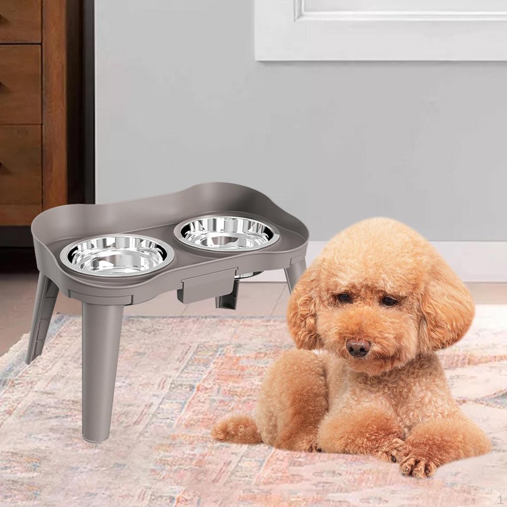 Elevated Dog Bowls Double Raised Anti Slip Feet Dish 2 Stainless Steel for Small Medium