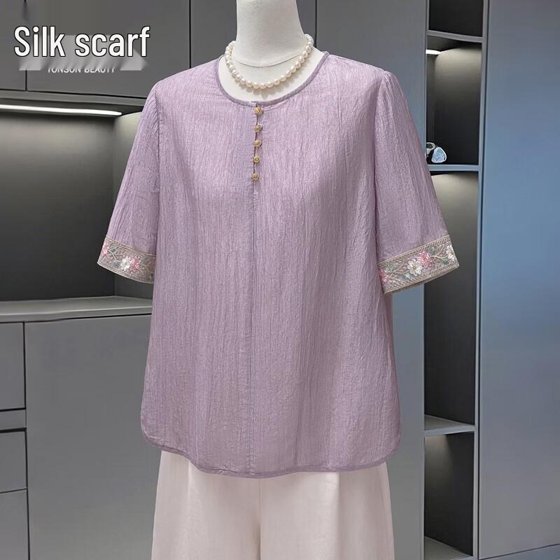 Elegant Acetate Embroidered Loose-Fit Blouse L